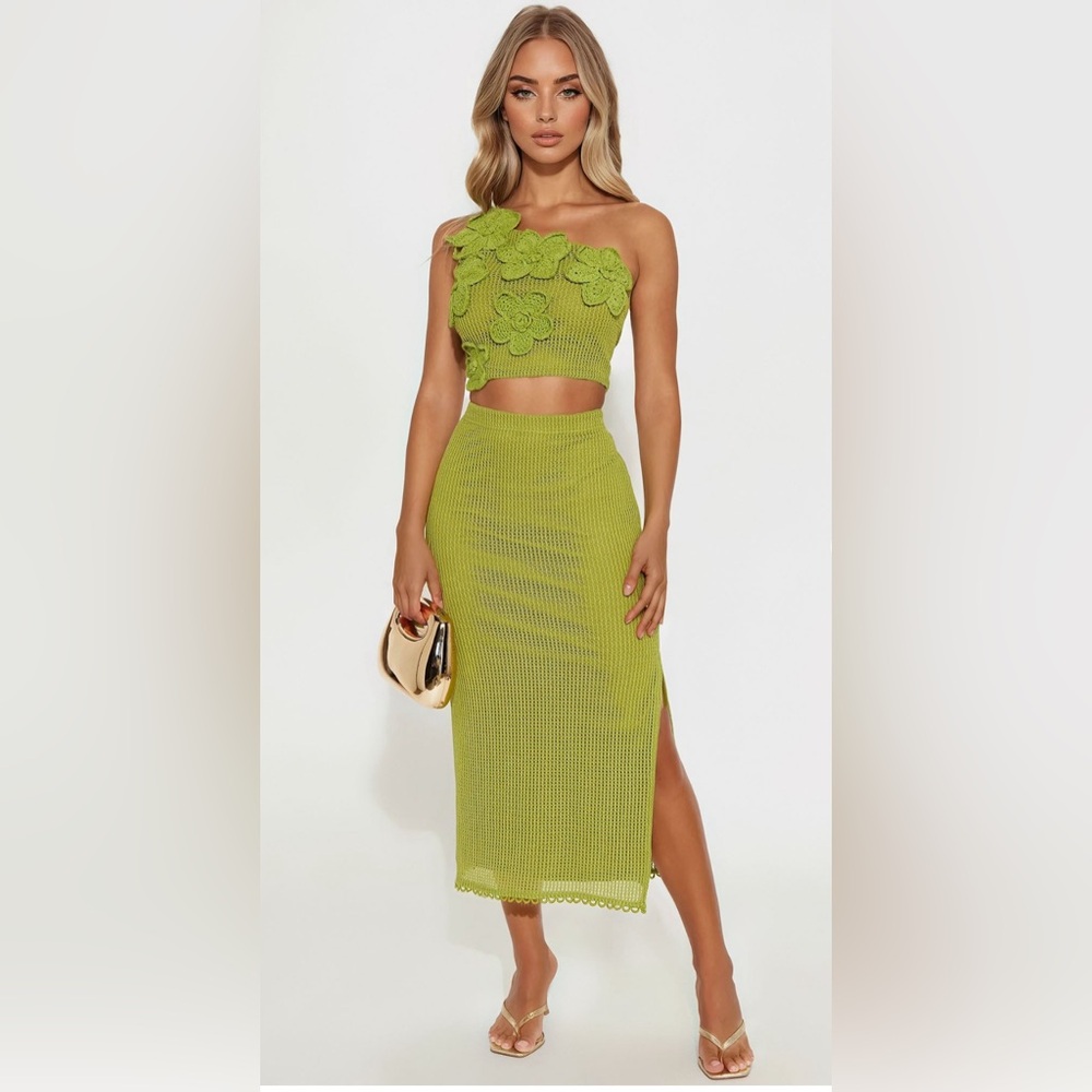 Green Knit Women's Skirt Matching Set